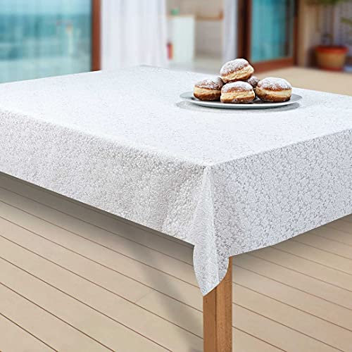 laro Wachstuch-Tischdecke Abwaschbar Garten-Tischdecke Wachstischdecke PVC Plastik-Tischdecken Eckig Meterware Wasserabweisend Abwischbar, Muster:Vinyl Weiß. Röschen, Größe:100-140 cm