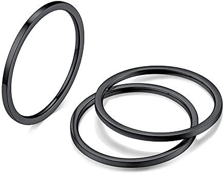 Bestyle Ringe Set 3 Pcs schwarz Fingerring Damen Daumenring Knuckle Stapelbare Knöchelringe Set 1mm Einfache Ringe Edelstahl Schlichte Bandringe Größe 52 Geschenke für Geburtstage Weihnachten