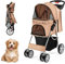 COSTWAY Hundewagen Haustiere Buggy, bis 15 kg, Hundebuggy mit Netzfenstern & Getränkehalter & Korb & Sonnenschutz, Faltbarer Katzenwagen, Katzenbuggy für kleine Hunde Katzen (Beige)