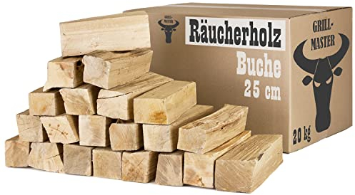 Buche Smoker Holz Räucherholz Brennholz 10-30 kg Buchenholz ohne Rinde 25 cm Kaminholz Smoke Feuerholz Grillen Wood BBQ Rauch Raeuchern Smokewood Grillmaster, Menge :20 kg