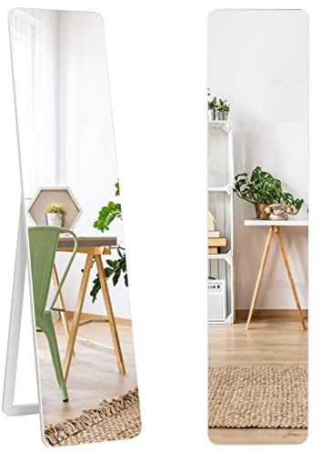 RELAX4LIFE Ganzkörperspiegel 2 in 1, Standspiegel, Wandspiegel, Ankleidespiegel mit Holzrahmen, verstellbar & freistehend, modern, Garderobenspiegel für Schlafzimmer & Wohnzimmer & Geschäft, weiß