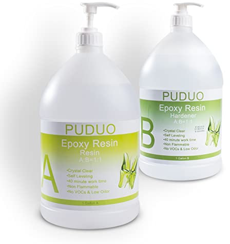 Puduo Epoxy Resin Crystal Clear Art 2 Gallon Kit New Bottle with Pump for Coating, Casting, Resin Art, Jewelry, Tabletop, Bar Top, Live Edge Tables, Fast Curing 2 Part