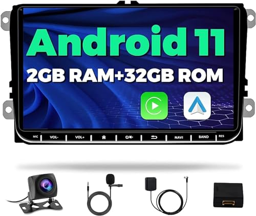 2+64GB Android Radio CocheWireless Carplay para VW Golf 5 6 Polo Passat Seat Tiguan Pantalla Táctil de 9 Pulgadas Bluetooth Autoradio con Android Auto, GPS, RDS FM, WiFi, USB, Cámara Trasera, Canbus