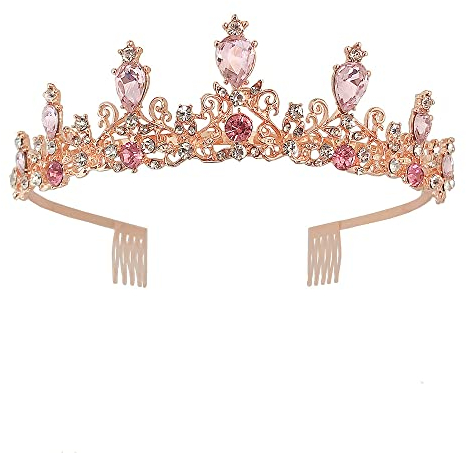 Mädchen Kristall Tiara Krone mit Kamm Rosa Frauen Prinzessin Stirnband Geschenk für Kostüm Hochzeit Abschlussball Geburtstag Kuchen Topper Weihnachtsfeier Festzug Haarschmuck Geschenk Schmuck