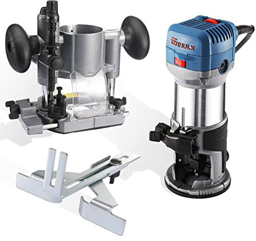Wood Router Combo Kit, Enhulk 6.5-AMP 1.25HP Trim Router Fixed Base & Plunge Router for Woodworking, 6 Speeds to 32000 RPM, Kit with Roller Guide, Edge Guide and Dust Hood…