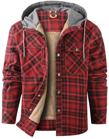 Mr.Stream Homme Casual Manches Longues à Carreaux Flanelle Bouton fourrée Chaud Chemise Sherp Veste Hoody 3252/Red L
