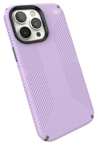 Speck iPhone 14 Pro Max Hülle – Fallschutz, kratzfest, zweilagige, schlanke Handyhülle für 17.0 cm iPhones 14 Pro Max – Gebaut für MagSafe – Presidio2 Grip – Spring Purple/Cloud Grey/White