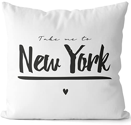 JUNIWORDS Kissen, Take me to New York, Weiß-Schwarz, 2-farbig (1007718)