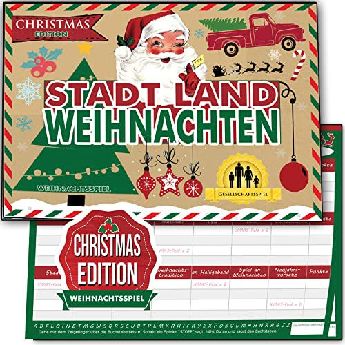 KARTENVERSAND24 Weihnachtsspiel Stadt Land Weihnachten Geschenkideen Fluss Kleinigkeiten Weihnachtsspiele Spielblock Gesellschaftsspiele kleine Spiele Geschenk Teenager