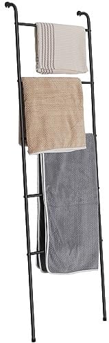 Freistehende Handtuchleiter, Handtuchständer mit 5 Ebenen aus Metall, Leiterregal Handtuchhalter für Badetücher Kleidung Decken Zeitungen, Anlehnregal Kleiderständer für Bad Schlafzimmer, Schwarz