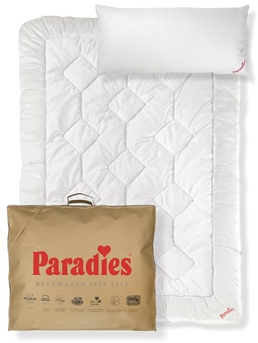 PARADIES 4 Jahreszeiten Bettdecke 155x220 Set mit Kissen 40x80 - Prima Bio 4-Jahreszeitendecke + Softy Top Bio medium Kopfkissen, Öko-Tex 100 Klasse 1