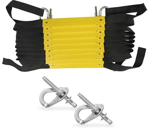 ISOP Feuerleiter-Strickleiter 10 m mit Befestigungsmaterial | Feuerleiter für Zuhause im 3 Stock | Tragbar, faltbar und kompakt | Notleiter Wandfest | Wiederverwendbare Feuerrettungsleitern