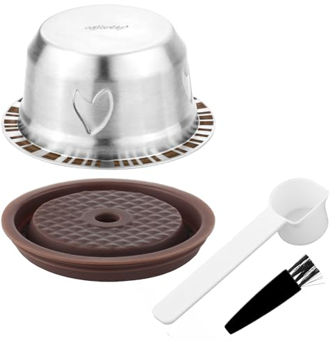 Wiederverwendbare Pads für Nespresso Vertuo Maschine, Edelstahl 230 ml Nachfüllbares Kaffeekapsel Set mit 1 Silikondeckel, 1 Löffel, 1 Bürste, Kaffeezubehör für Nespresso