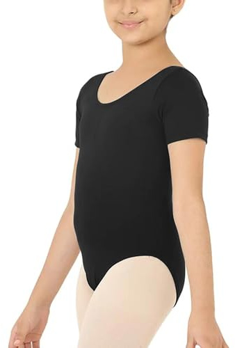 P&R Dance Wear LTD - Body lucido a maniche corte per danza, scuola, ginnastica, taglie per bambini, meraviglioso regalo di Natale o di compleanno, vestibilità comoda, body ad alte prestazioni, Nero ,