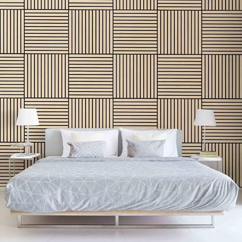 Bilderwelten Akustikpaneel Eiche Natur 12 Stk. 52x52 cm Holzpaneel Holzwand Holzverkleidung 3D Akustik Platte Schallabsorber Wand Panel Schlafzimmer