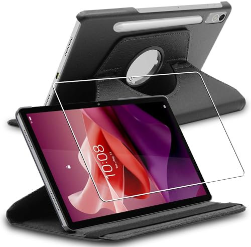 ebestStar - Coque pour Lenovo Tab P12 (2023), Etui Rotatif 360, Housse Protection PU Cuir, Noir + Verre Trempé