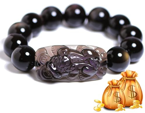 GuYaNa Schwarzes Obsidian Brave Pixiu Armband, Feng Shui PiXiu Armband Glücksbringer Damen und Herren Schmuck, Glücksarmband (One Size,Brown)
