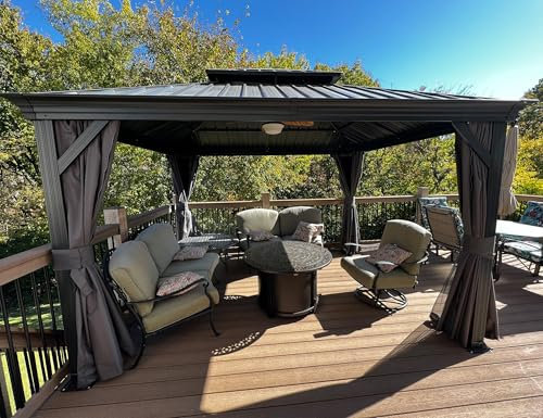 PURPLE LEAF Tonnelle de Jardin Exterieur 4 x 3 m Pergola Aluminium avec Moustiquaire et Rideaux Pavillon de Jardin à Double Toit Acier Galvanisé, Gris