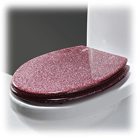 WC-Sitz mit Absenkautomatik, ovaler Glitzer-Toilettensitz mit Schnellverschluss ist leicht zu reinigen, Badezimmer-Toilettensitz aus Kunstharz (Farbe: Schwarz-Glitzer)