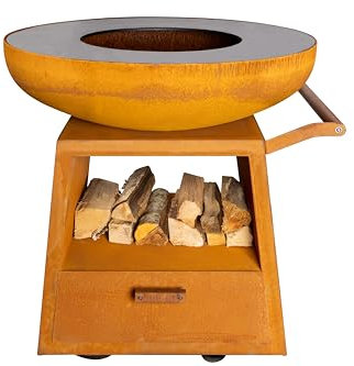 White Fire Nomad Barbecue à Bois en Acier Corten Nomande, 4 Roues, D94,5Cm