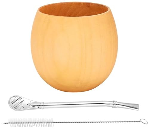 GaRcan Teekannen-Set 200 Ml Handgemachte Natürliche Holz Kaffee Wasser Mate Tasse Mit Löffel Stroh Bombilla Pinsel Holz Yerba Kürbis Mate Tee-Set Weihnachts Teekanne Und Tasse Set