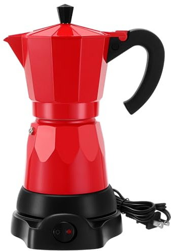 Lemosae Coffee Pot 6 Cup Electric Espresso Coffee Maker Italian Moka Maker 300ml Portable Aluminum Espresso Machine Cafetera Moka Pot with Detachable Base, Gift for Home Travel(Red)