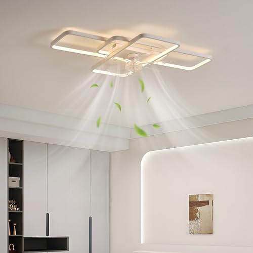 Depuley Deckenventilator Mit Beleuchtung Leise, Modern LED Lampe mit Ventilator,Mit Fernbedienung und APP Dimmbar 6-Gang Deckenlampe mit Ventilator Für Wohnzimmer Schlafzimmer Weiß 72cm
