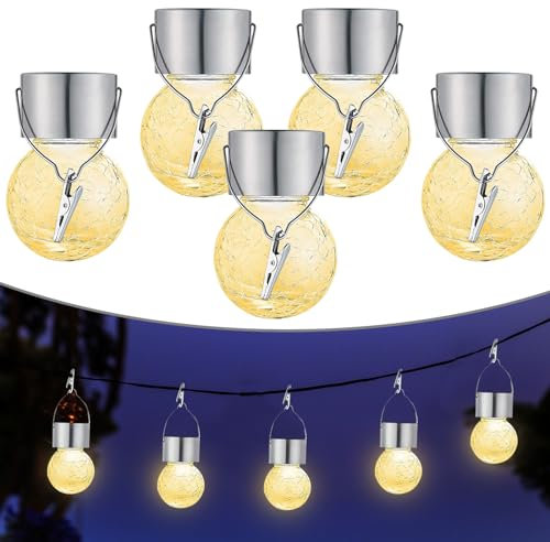 SPERMUOY Solarlampen für Garten,5 Stück Außen-Lichterkette Solar Laternen Balkon Deko Lichter,Solarleuchten garten hängend Solarlaterne Wetterfest Solarlampen für Außen, Party, Wand, Hochzeit-Warmweiß