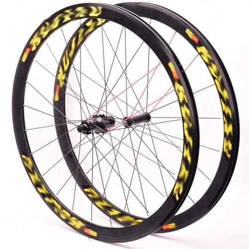 700C Bicycle Wheel Set Carbon V Brake 38Mm Depth Clincher Carbon Road Bike Wheels Front Rear Wheelset Racing Bike Wheel for 8 9 10 11 Speed Yellow label,700C