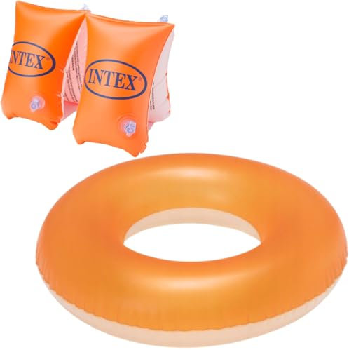 Salvagente Fluo Opaco da 76cm Colori Assortiti + Braccioli Arancioni 3/6Y - Accessori Mare e Piscina