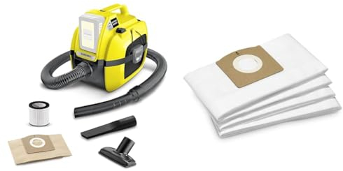 Kärcher Aspirateur Multifonction sans Fil WD 1 Compact, Eau et Poussière, Filtre Cartouche & Lot de 4 Sacs filtrants Non tissés WD 1 Compact Battery Blanc