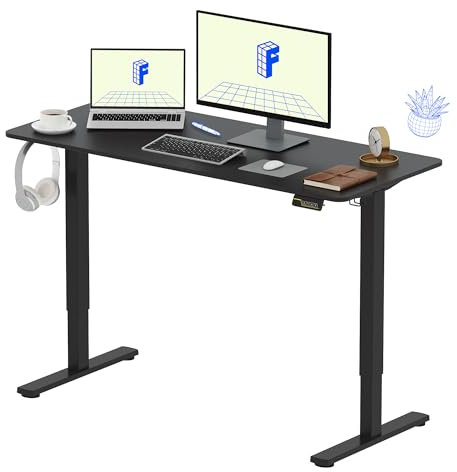 FLEXISPOT Assis Debout 140x60x(73-122) cm Réglable en Hauteur Électrique, Panneau de Contrôle à Fonctions Mémoires, Bureau à Télétravail (Cadre Noir+Plateau Noir)