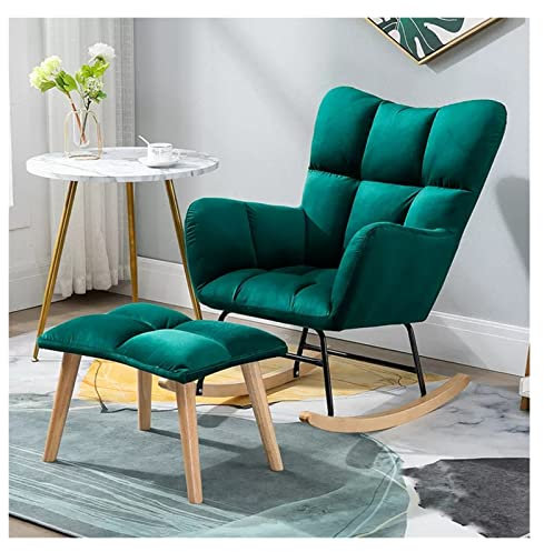 GLOBEXSS Sonnenliegen, Schaukelstuhl aus Samt, Schaukelstuhl mit Ottomane fürs Kinderzimmer, bequemer Beistellstuhl, Schaukelstuhl mit hoher Rückenlehne und Armlehnen