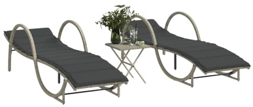 ZEYUAN Sonnenliegen 2 STK. mit Tisch Hellgrau Poly Rattan, Gartenliege, Liegestuhl, Sonnenstuhl, Sonneninsel Outdoor, Liegen, Gartenmöbel, Bäderliege, Relaxliege - 368268
