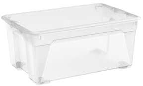Keter Set di 5 Contenitori in Plastica con Coperchio R Box L, Trasparenti, Dotati di ruote, Ideali per Vestiti e come Portaoggetti, Adatti per Armadi e Garage, 45 L, 56,5x38x26H cm