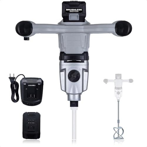 Werku WK403280+WK403470+WK403480, Mezclador Pintura-Mortero Inalámbrico, Calidad Profesional, Potencia 20 V, Motor Brushless, Mezclado 75 Kg, Incluye Varilla Mezcladora, Batería y Cargador