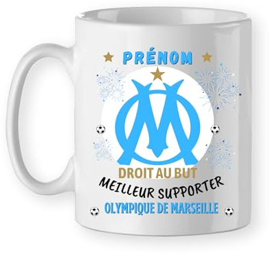 Mug foot football OM, cadeau personnalisé avec un prénom fan olympique de Marseille