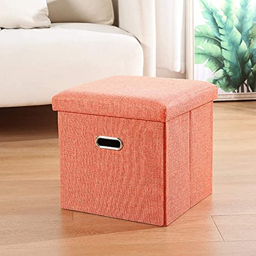 Fußhocker Fußhocker Zusammenklappbarer Stauraum Spielzeugkiste Truhe, Leinenhocker mit Griff Aufbewahrungshocker, für Tablett Couchtisch Schlafzimmer-Orange 38x38x38cm Wohndekor-Hocker
