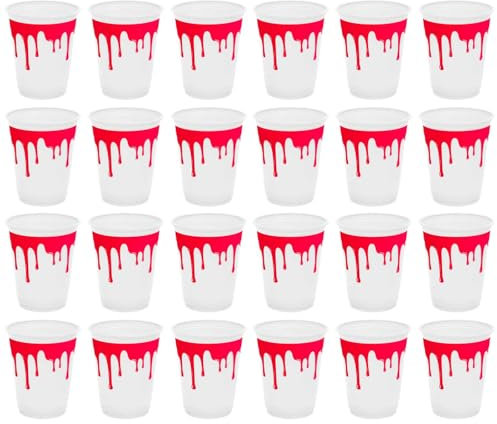 AC - Pack de 24 Vasos para Halloween - Diseño de Sangre - Totalmente desechable y Reciclables - Ø 9 x 10,5 cm