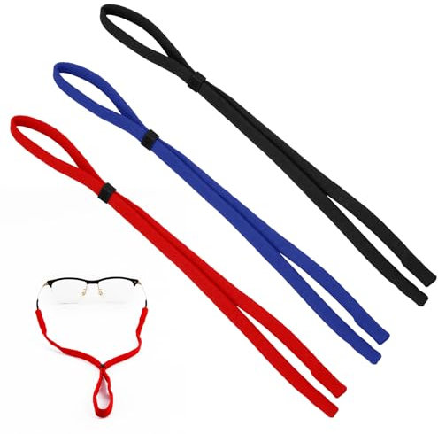 Smomend 3 Stück Brillenband Sport, Schwimmfähig Sportbrillenband, Verstellbarer Brillenbänder für Sport, Eyeglasses Strap für Damen Herren Kinder(Schwarz, Blau, Rot)
