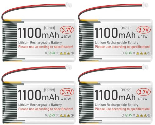 3,7V 1100mAh LiPo-Akku Wiederaufladbarer 1S 3C Lithium-Polymer-Akku mit Schutzplatine Isolierband aus Gummi, Micro JST 1.25 Stecker für AR duino ESP32 Entwicklungsplatine (4er Pack)