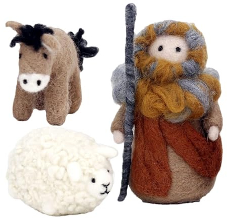 MWZBTG 1Set Gefilzte Wollornamente, Weihnachtsornamente Aus Wollfilz, Krippe Nadelfilz Set, Weihnachtskrippe Filzwolle Trockenfilzen Weihnachtsdeko, Krippenfiguren Filzen
