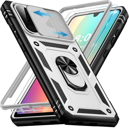 Giyer Panzerhülle für Samsung Galaxy A26 5G Hülle mit Schutzfolie, Handyhülle A26 5G Case mit Kameraschutz 360° Metall Ring Ständer, Stoßfest Schutzhülle für Samsung A26 5G Cover Tasche (Weiß)