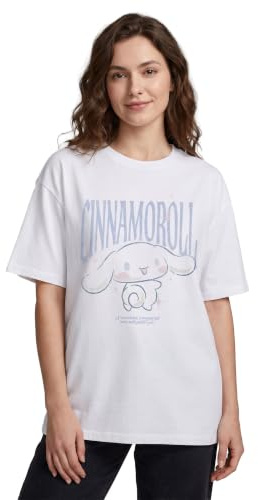 Hello Kitty & Friends Womens White Short Sleeved T-Shirt | Cinnamoroll Graphic Tee for Women | Sanrio Character Print Shirt, My Melody, Kuromi