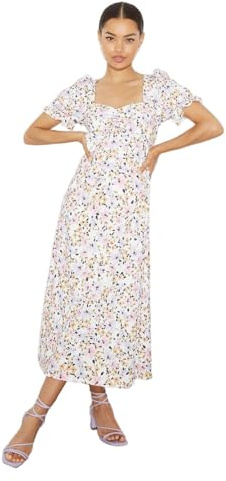 Dorothy Perkins Petite Floral Sweetheart Puff Jersey Midi Dress, 16, Floral