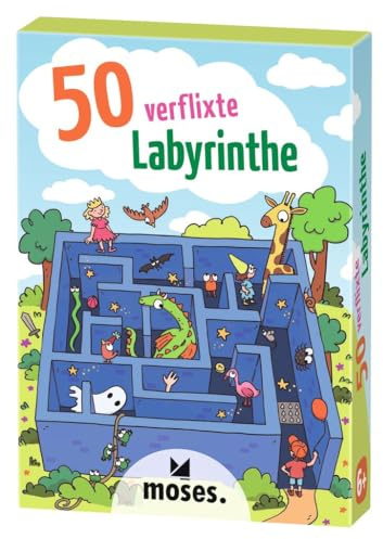 Moses. 50 verflixte Labyrinthe, Kartenset mit unterschiedlichen Labyrinth-Rätseln von einfach bis schwer, Kindergeburtstag oder zum Schulstart, für Kinder ab 6 Jahren, Yellow