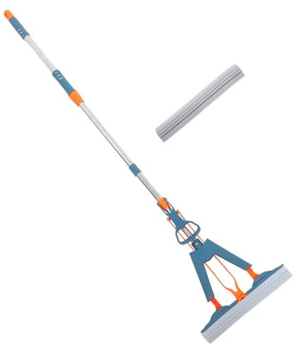 DEARMAMY Dual Use Sponge Mop Set 34cm Detachable Wet and Dry Cleaning Mop for Home and Dorm Convenient Floor Cleaning Tool Dual Heads in Blue