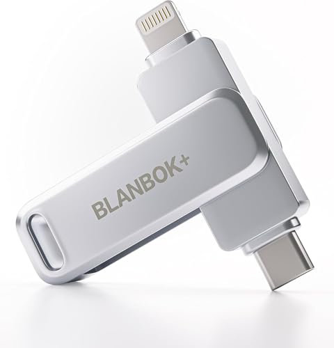 BLANBOK+ MFi Certificazione 128GB Chiavetta USB per iPhone, 3 in 1 Pen Drive Chiavetta Lightning USB C per iPhone con Adattatore USB 3.0, Memoria Esterna per iPhone/iPad/Android/PC/Mac (Argento)