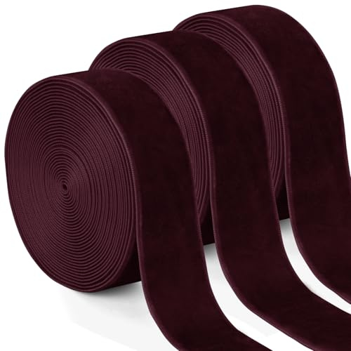 Uiopa 3 Rollen Samtband Weinrot Geschenkband Breit 25mm x 4,5m Schleifenband Samt Dekoband Ribbon Stoffbänder für Geschenkverpackungen, Kränze, Blumensträuße, DIY-Projekte
