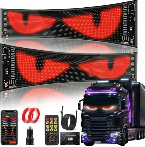 SOONHUA LED Devil Eyes Auto Licht Programmierbar Bluetooth | 2er (120mm*595mm) LED Auto Licht mit Bluetooth App, Fernbedienung und DIY-Anzeige für Texte, Muster und Animationen